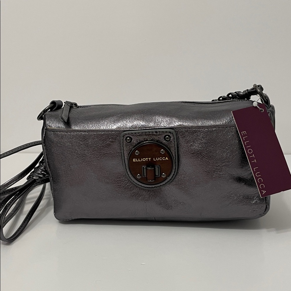 Elliott Lucca Metallic Gun Metal Gray Crossbody Bag